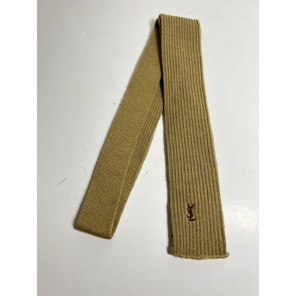 Yves Saint Laurent YSL 100% Wool Khaki Knit Logo Neck Tie Italy 55" x. 2.5" - Picture 1 of 4